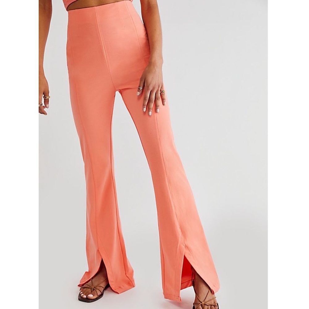 Free people coral real deal flare slit pants